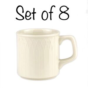 Set of 8 Homer Laughlin Gothic ivory 8 oz mugs